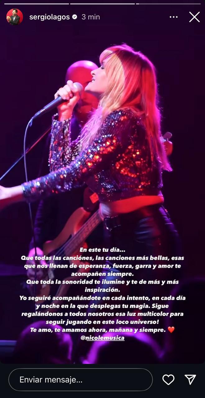 Sergio Lagos saluda a Nicole en su Instagram.