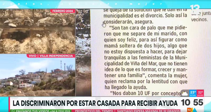 Vecina de Viña denuncia que le sugirieron separarse para acceder a ayuda social tras perder su casa en incendio