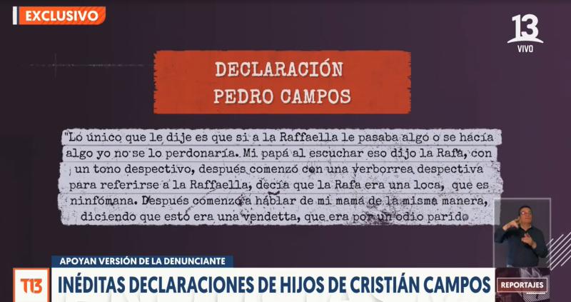 Parte de la declaración entregada por Pedro Campos en el caso de su padre.