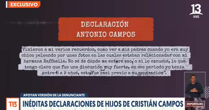 Parte de la declaración que prestó hijo de Cristián Campos.