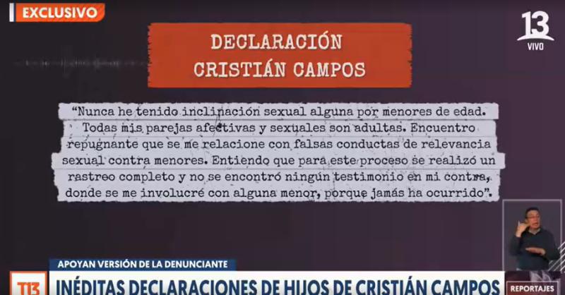 Parte de la férrea defensa que planteó Cristián Campos luego de ser acusado de abuso.