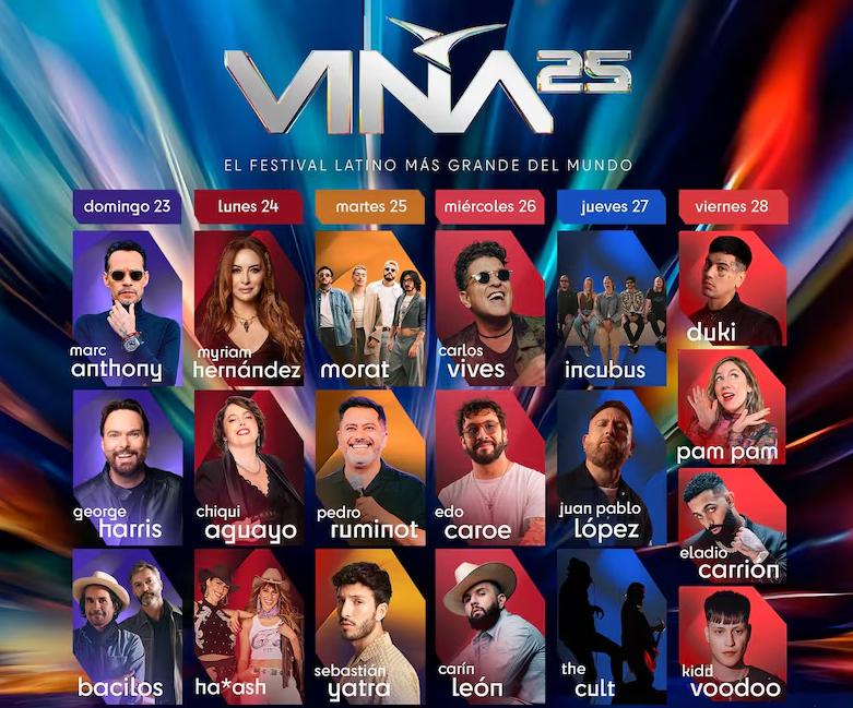 Revisa la parrilla completa del Festival de Viña 2025.
