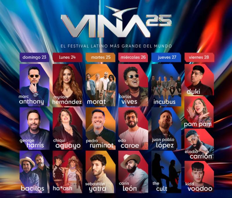 Parrilla del Festival de Viña 2025.