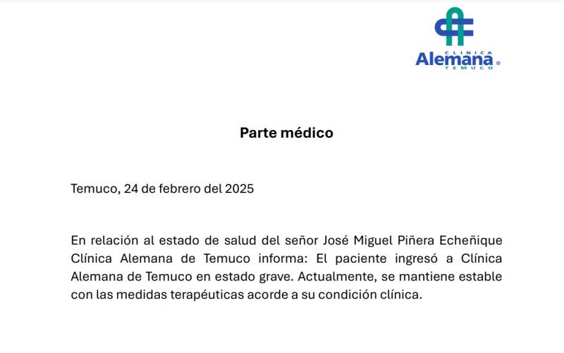 Parte médico de Miguel Negro Piñera.