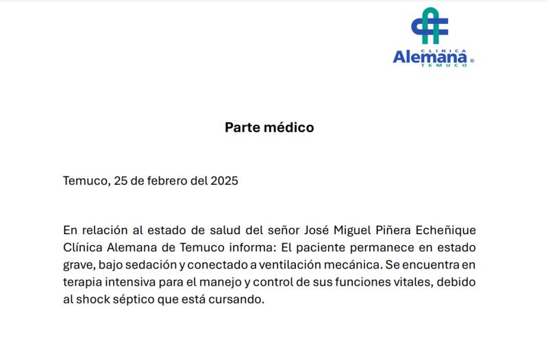 Nuevo parte médico de Negro Piñera.
