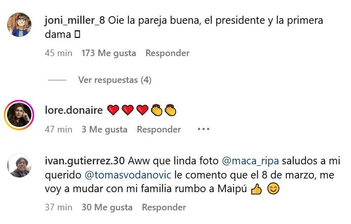 Los comentarios por foto de Macarena Ripamonti y Tomás Vodanovic