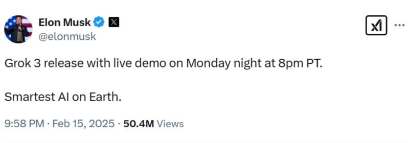 Elon Musk anuncia lanzamiento de Grok 3.