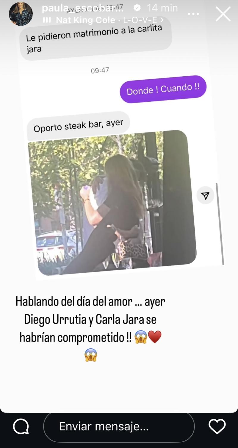 Paula Escobar habla de una supuesta propuesta de matrimonio de Diego Urrutia a Carla Jara