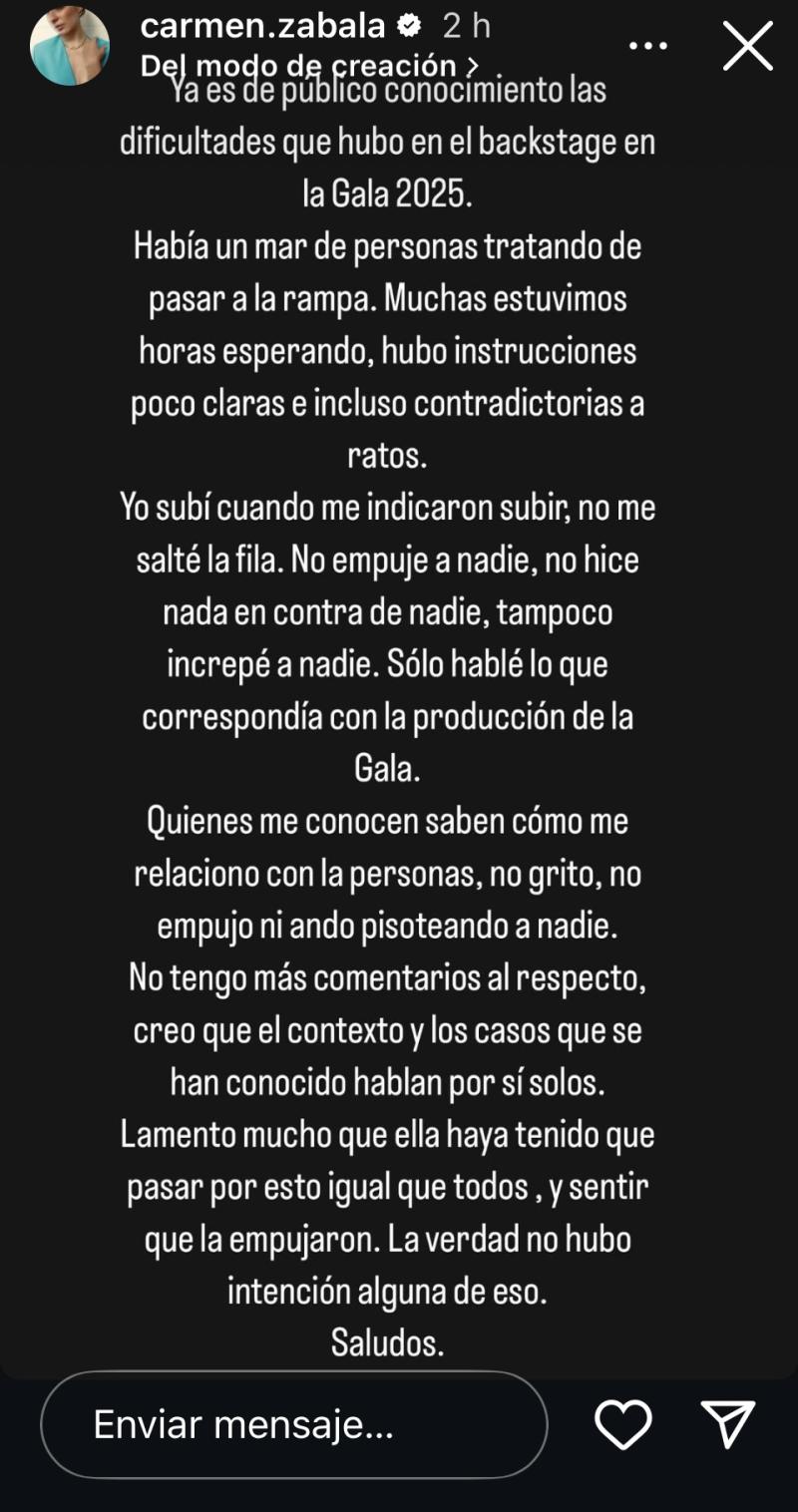 Respuesta de Carmen Zabala a 'funa' de Valentina Muñoz - Instagram