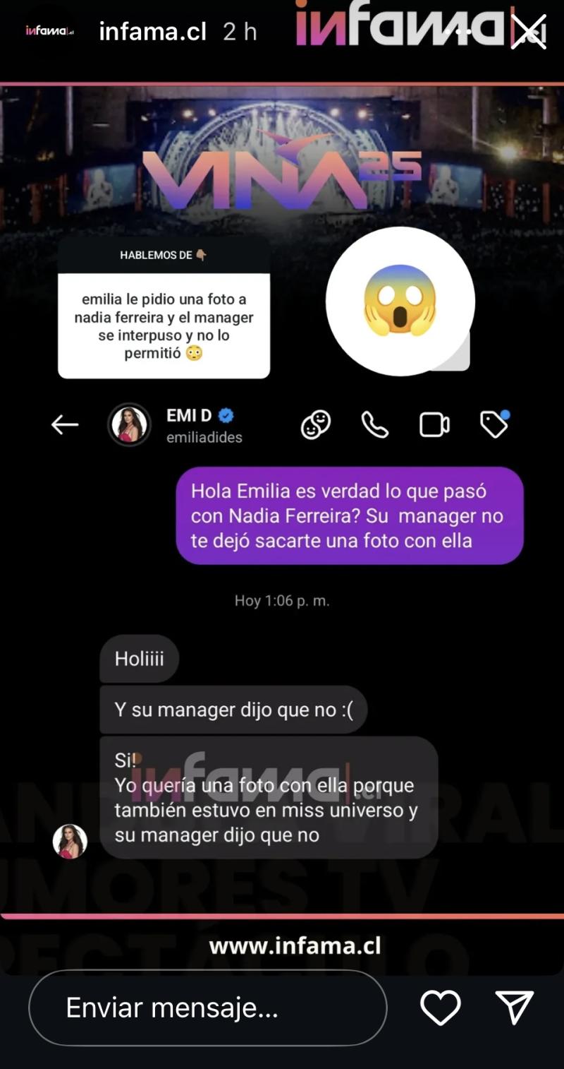 Emilia Dides confirma que manager de Nadia Ferreira le negó una foto