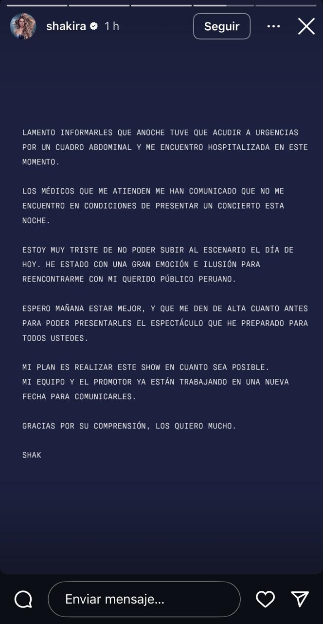 Shakira a través de sus historias de Instagram.