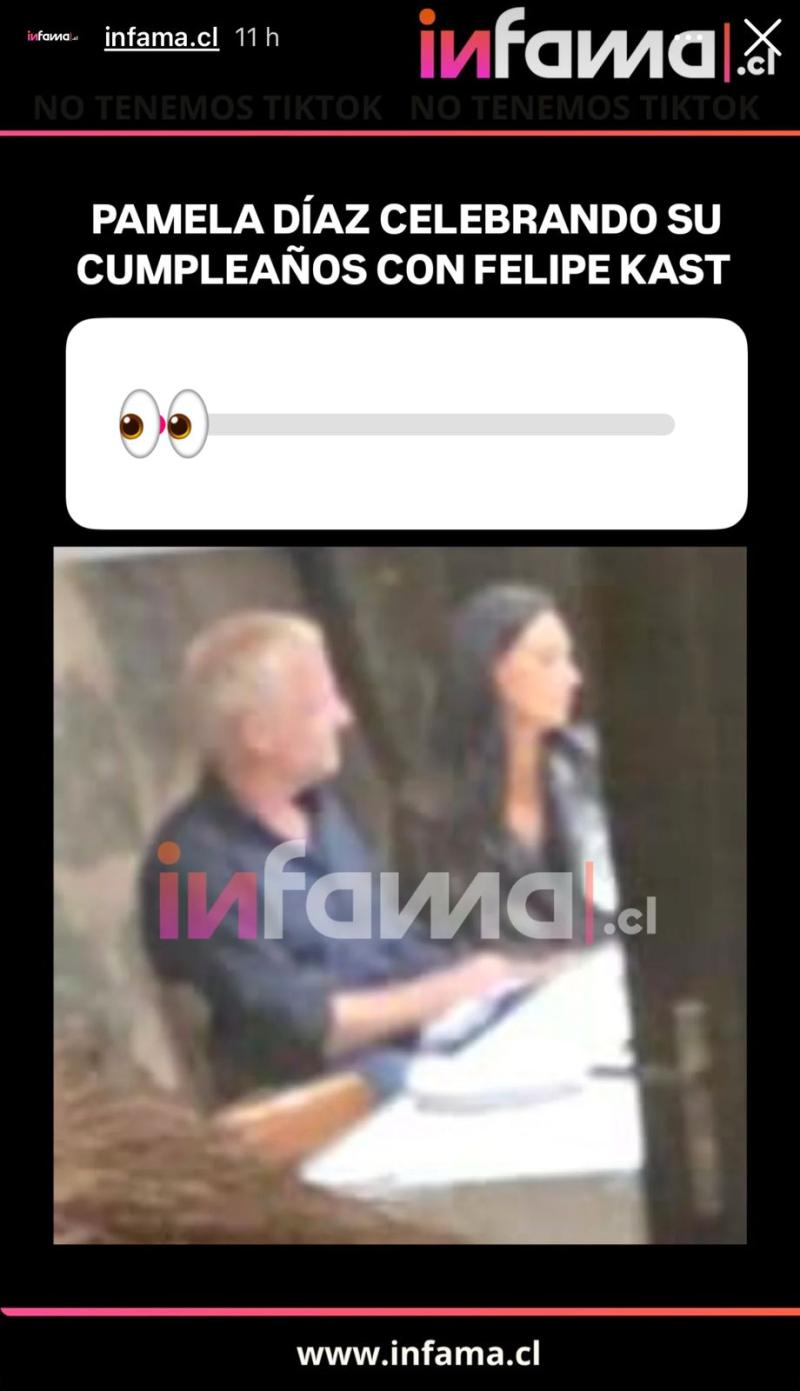 Pamela Díaz fue captada junto a Felipe Kast en su cumpleaños. (Infama.cl)