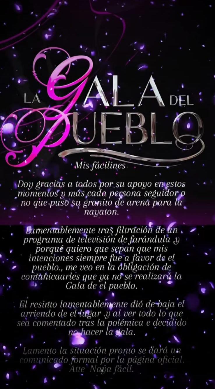 Naya Fácil habría cancelado la Gala del Pueblo