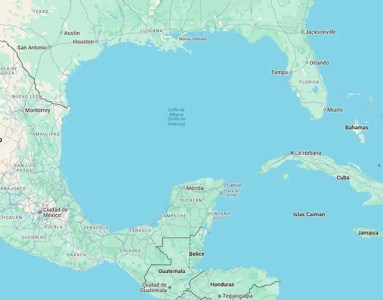 Así se ve el Golfo de México en Google Maps.