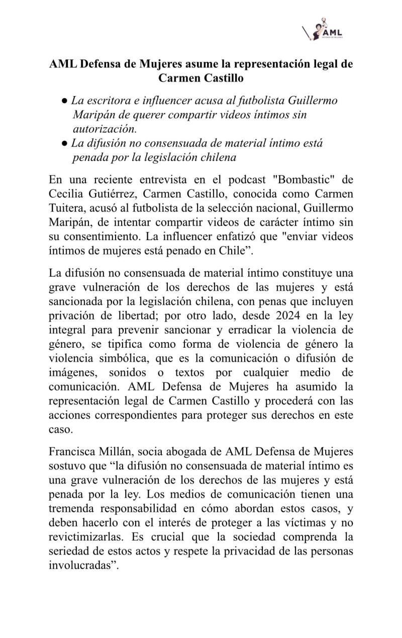 Comunicado de equipo jurídico de Carmen Tuitera - Caso Guillermo Maripán