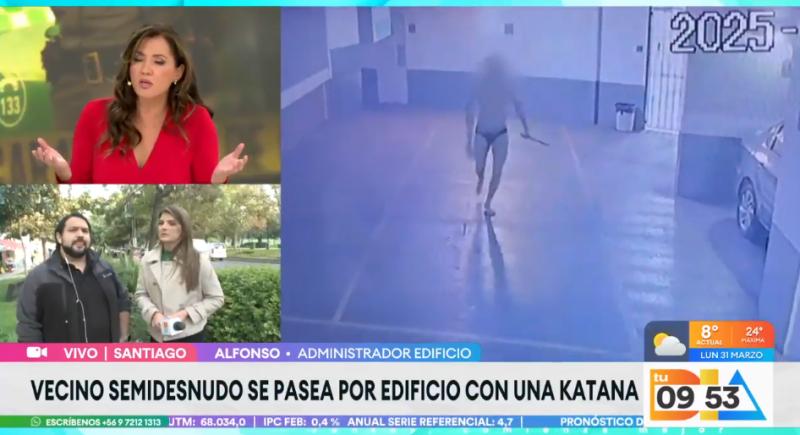 Hombre se pasea semidesnudo con katana en mano en Santiago.