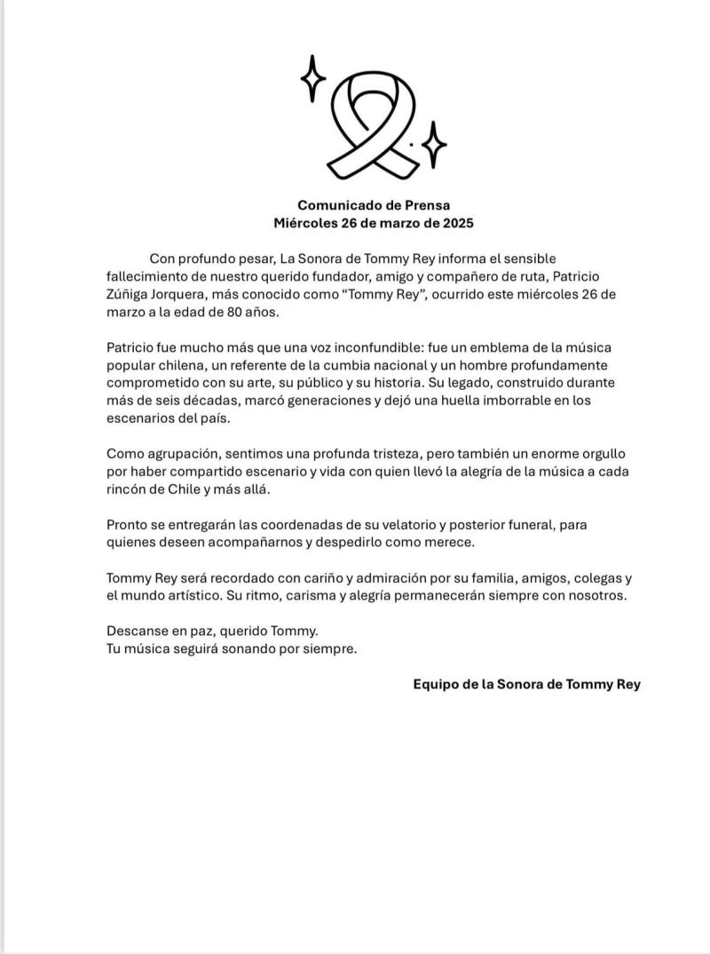 Comunicado de La Sonora de Tommy Rey