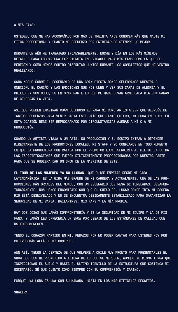 Comunicado de Shakira