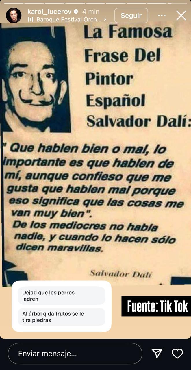 Karol Lucero en sus historias de Instagram.