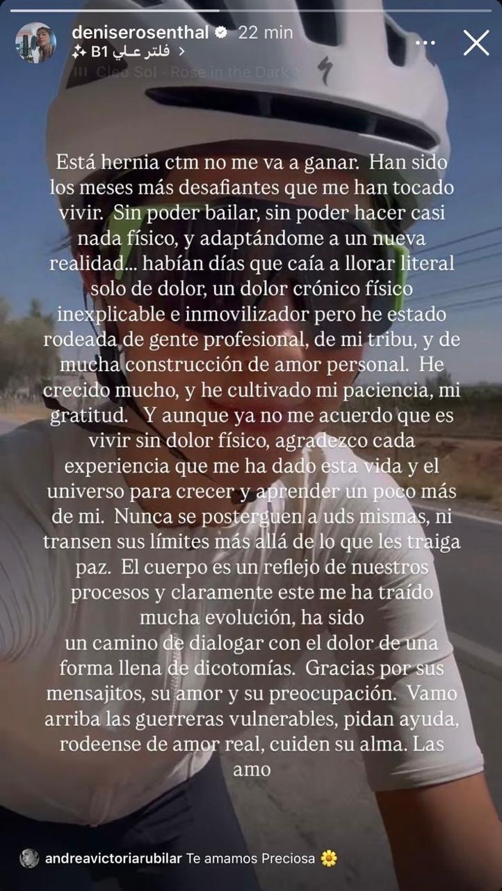 Denise Rosenthal en sus historias de Instagram.