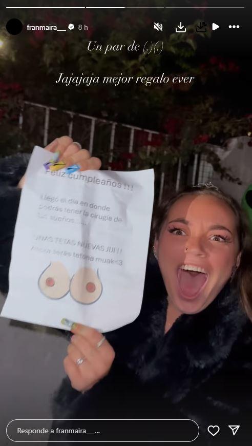 Sofía impactada con el regalo de Fran - Instagram