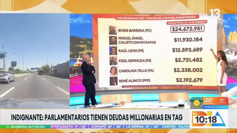 Parlamentarios deben millonarios montos en TAG.