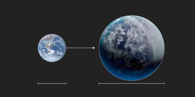 Imagen de planeta K2-18b en comparación con la Tierra. Créditos: The Telegraph.