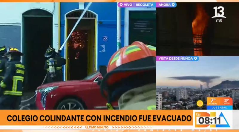 Incendio en la comuna de Recoleta.