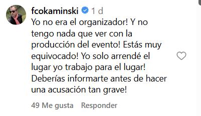 Respuesta estafa Francisco Kaminski | Instagram