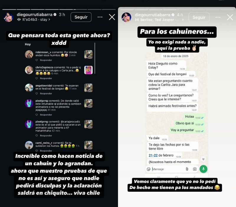 Diego Urrutia entrega pruebas en Instagram.