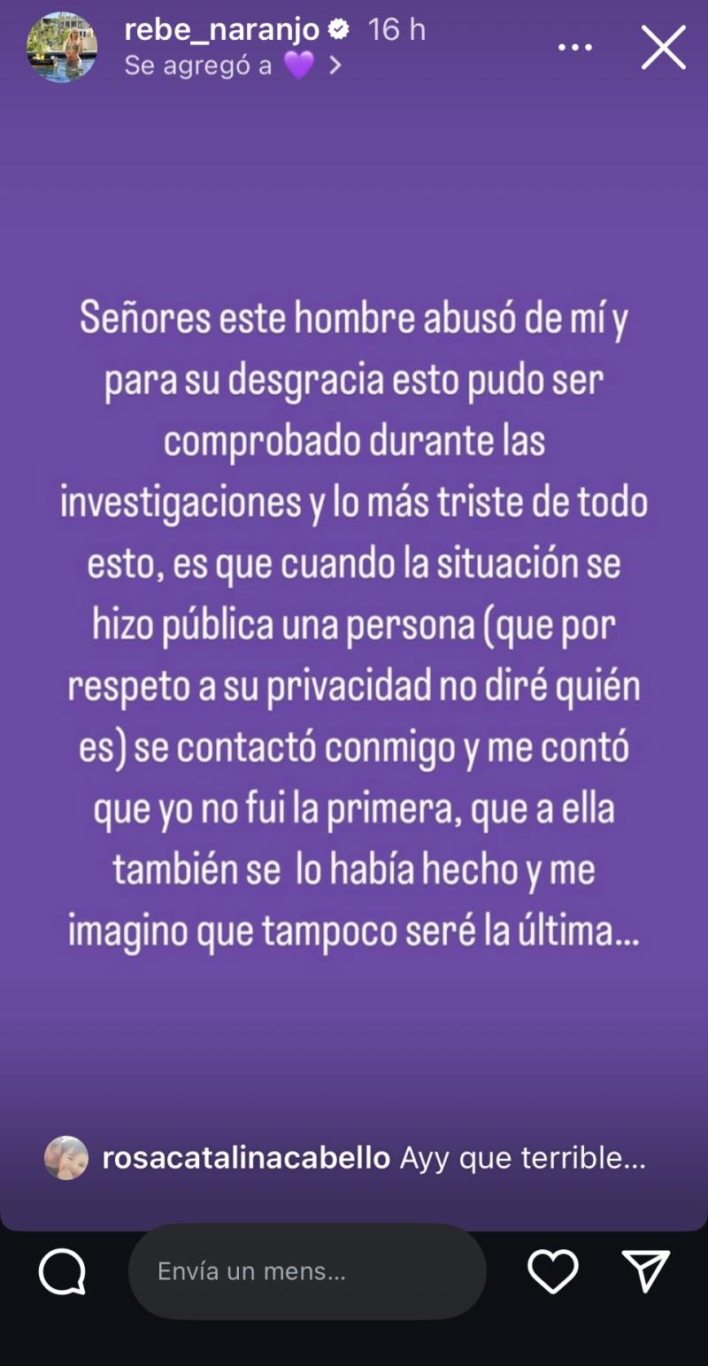 Rebeca, pareja de Nano Calderón en su historia de Instagram.
