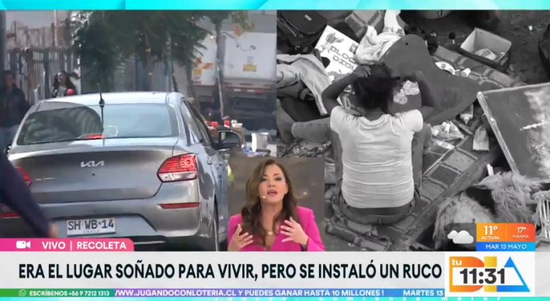 Rucos se han instalado afuera de un edificio en Recoleta.