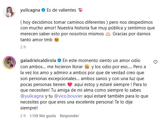 Gala Caldirola escribe emotivo mensaje a Yuli.