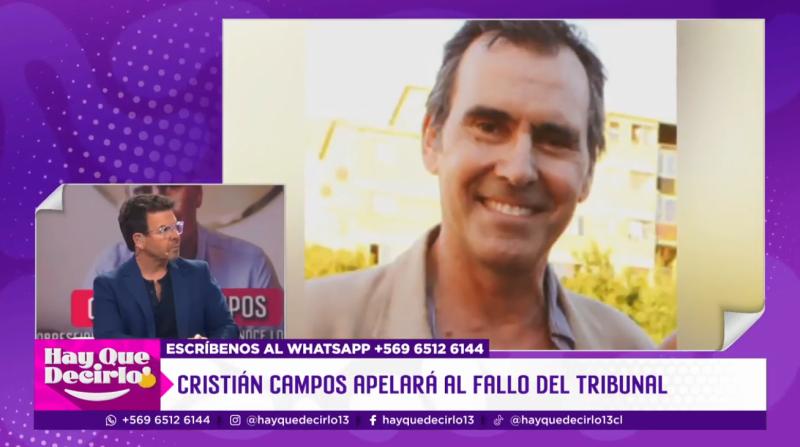 Cristián Campos apelará tras fallo en su contra.