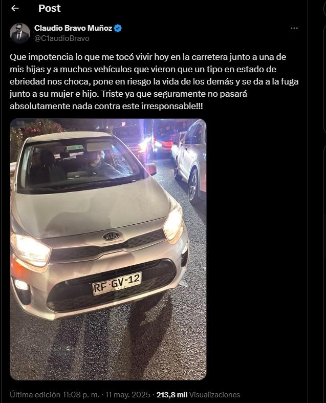 El post de Claudio Bravo en redes sociales