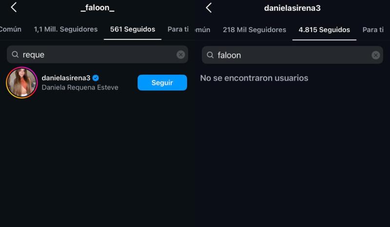 Daniela Requena no sigue en Instagram a Faloon.
