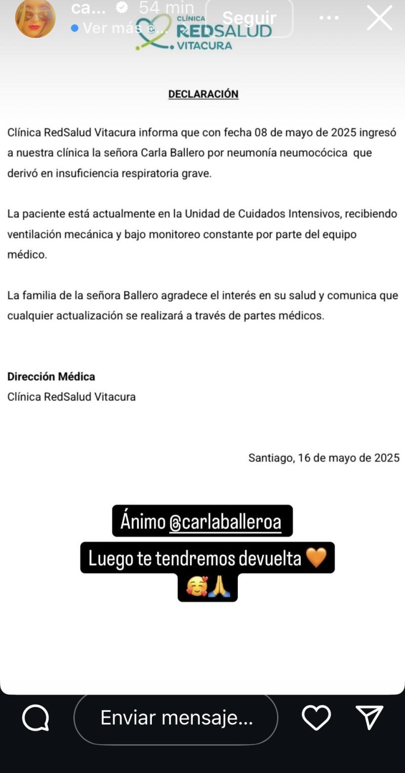 Parte médico de Carla Ballero - Instagram Catalina Pulido