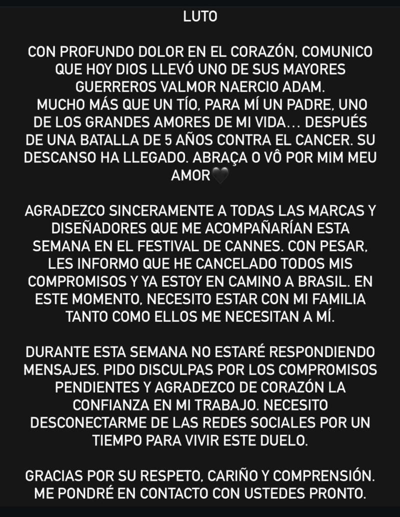 Ex 'Ganar o Servir', Julia Fernades, suspende participación en el Festival de Cannes - Instagram