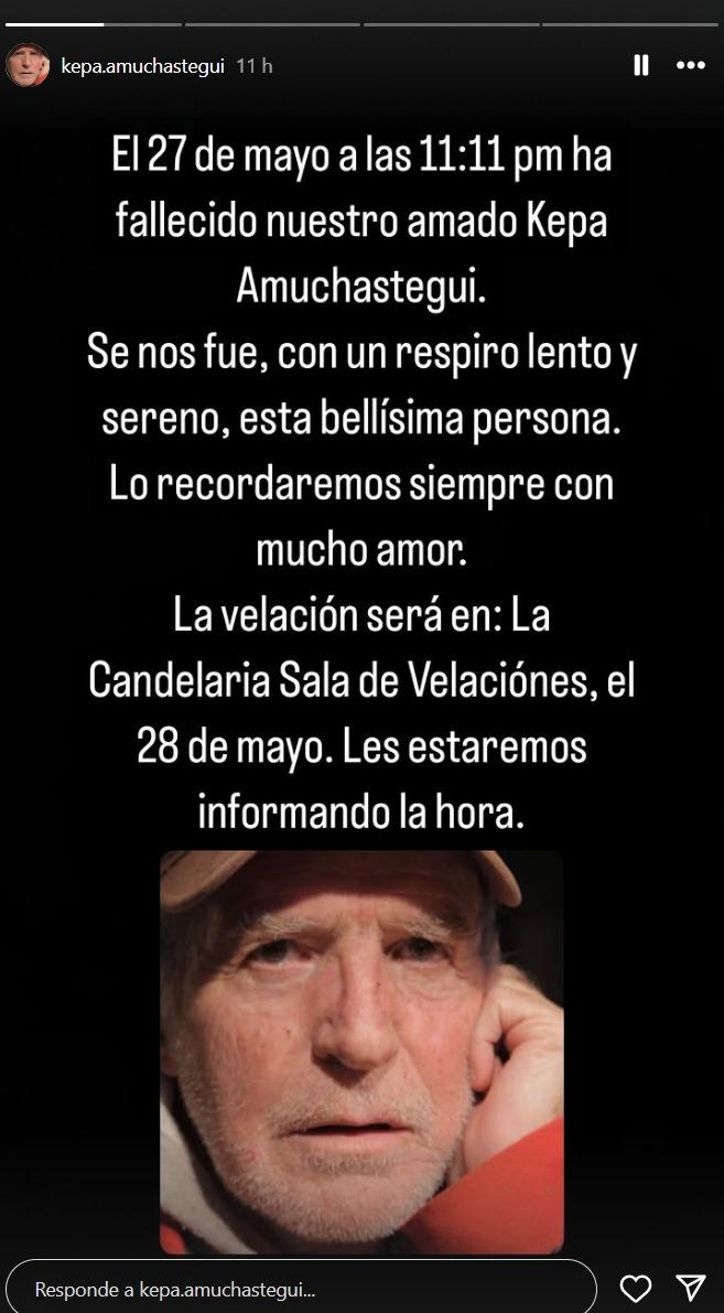 Instagram de Kepa Amuchastegui confirma su fallecimiento.