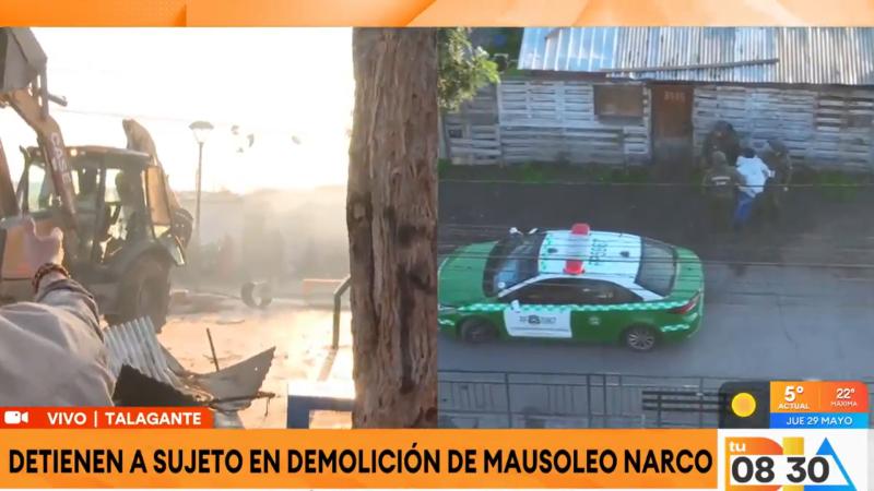 Tensión en Talagante: Detienen a sujeto que se opuso a demolición de mausoleo narco
