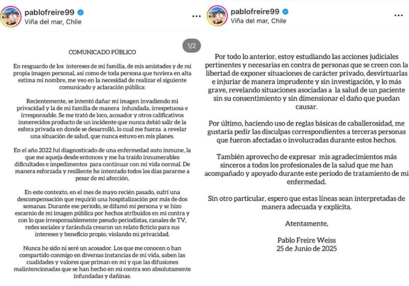 Actor de Los 80, Pablo Freire, rompe el silencio en redes sociales.