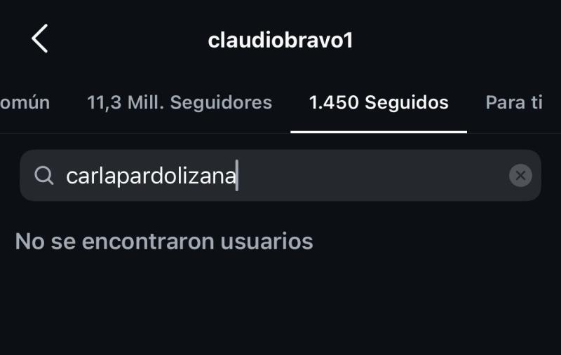 Claudio Bravo no sigue a Carla Pardo en Instagram - Captura