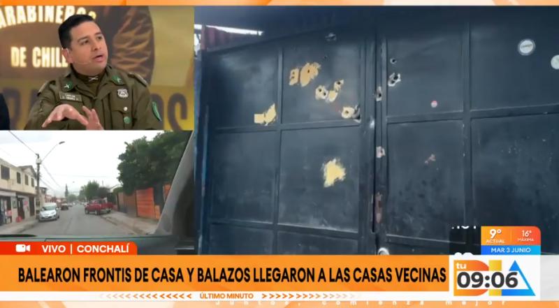 Balacera en Conchalí termina con cinco casa co impactos balísticos.