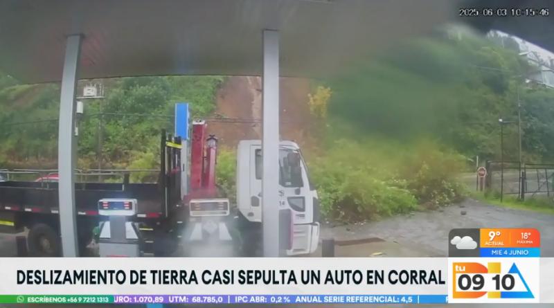Auto se salva de ser aplastado por un deslizamiento en Corral.