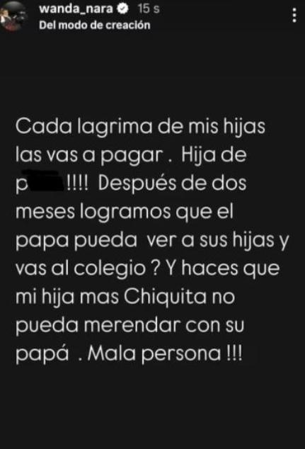 Mensaje de Wanda Nara a China Suárez.