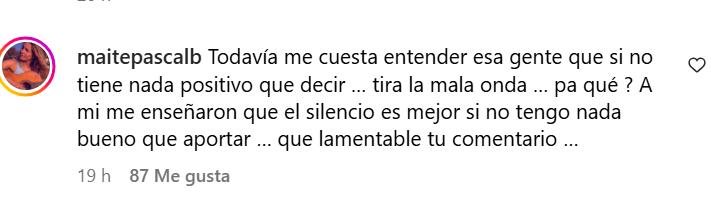 comentario de la madre Maite Orsini, Maite Pascal | Instagram