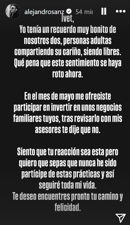 Respuesta de Alejandro Sanz | Instagram