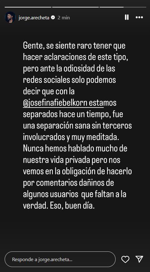 Jorge Arecheta aclaró su estado sentimenta tras conocerse nuevo romance - Instagram
