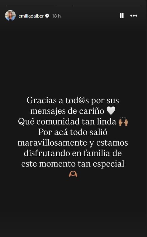 El mensaje de agradecimiento de Emilia Daiber a sus seguidores - Instagram