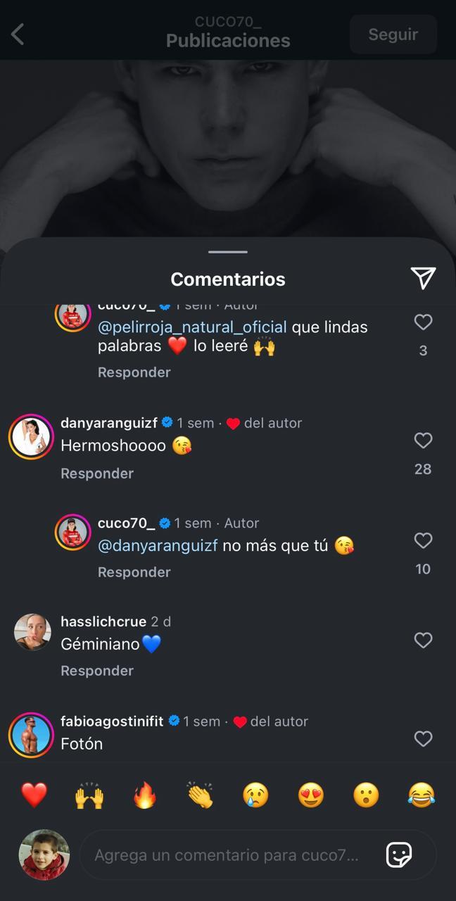 Daniela Aránguiz comenta publicación de Cuco Cerda.